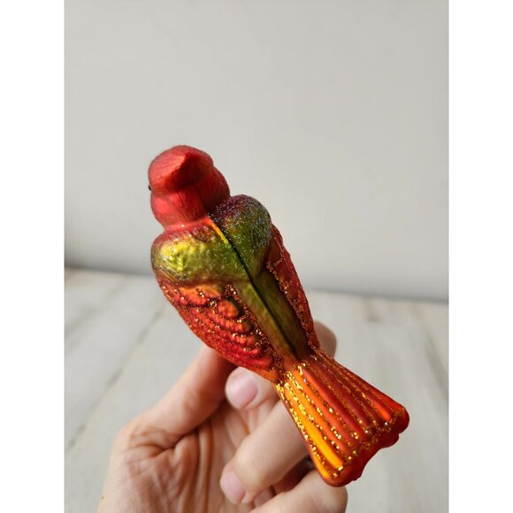 OWC Old world Cardinal bird clip glass ornament glitter orange Xmas tree - Picture 5 of 7
